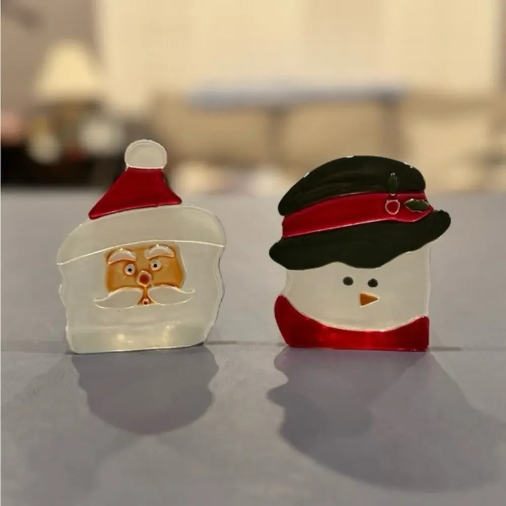 NIB! PartyLite Santa and Snowman Glass Tea Light Holders - Picture 1 of 7